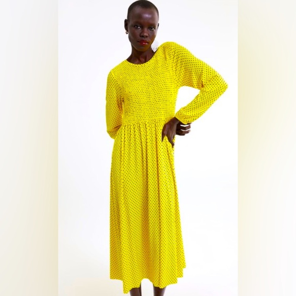 ZARA • Yellow & Black Polka Dot Dress